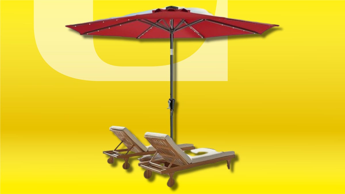 homshade Solar Patio Umbrella against CNET's commerce background.