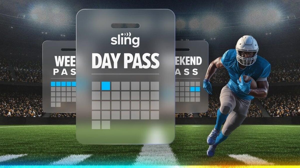 football player runs next to logo for sling day pass