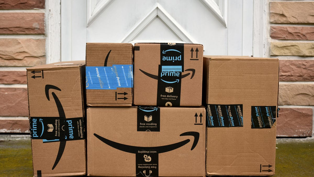 Amazon boxes next to door
