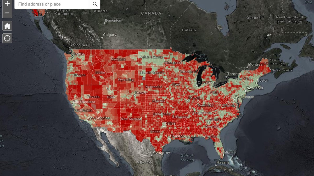 NTIA map of broadband access in the US