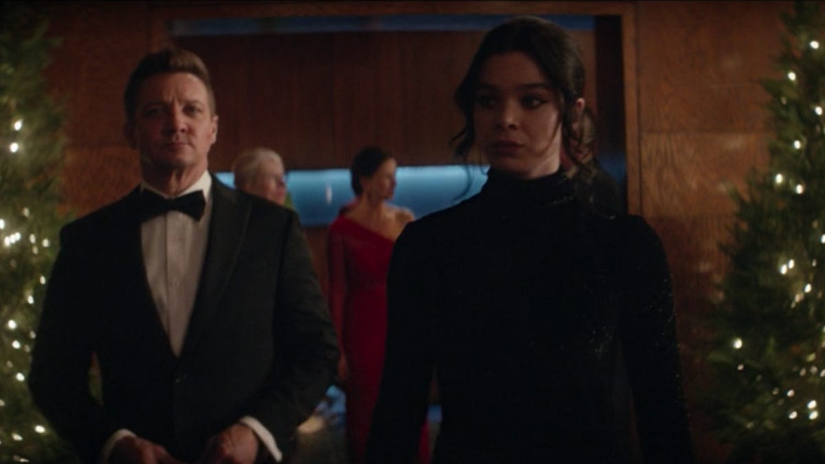 Clint and Kate dressed up in Hawkeye