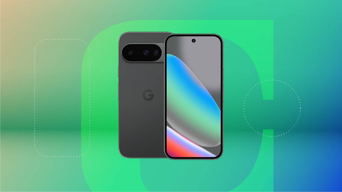 A gray phone against a green gradient CNET background.