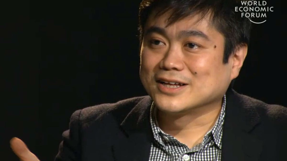 MIT Media Lab director Joichi Ito speaking at the World Economic Forum in Davos, Switzerland