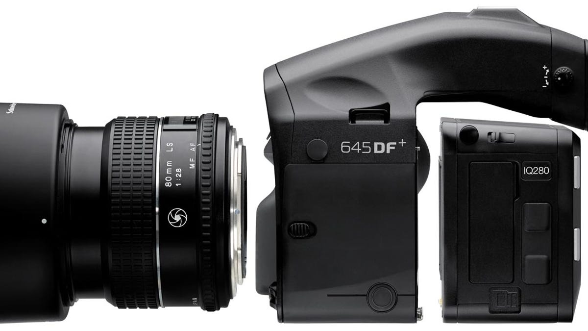 The Phase One IQ280 digital back along with the 645DF+ camera body and the 80mm Schneider-Kreuznach leaf-shutter lens.