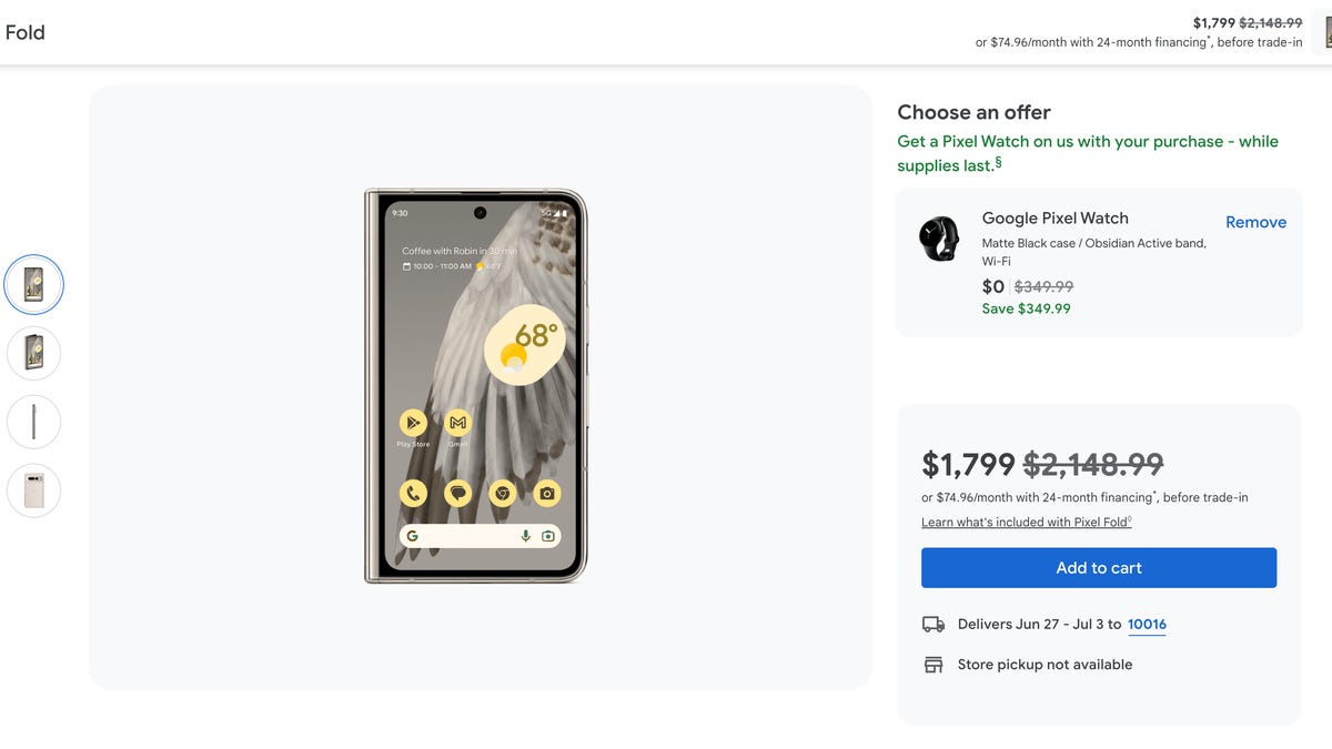 Google's Pixel Fold has a late June ship date.