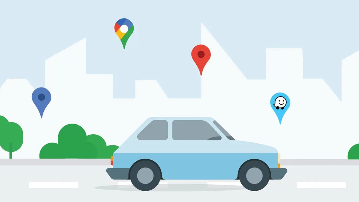 Cartoon car with Google icons over it