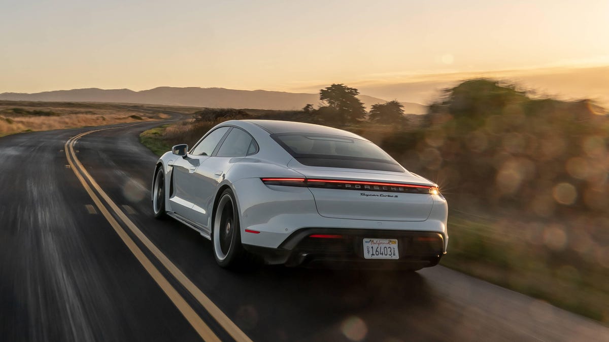2023 Porsche Taycan speeds towards sunset