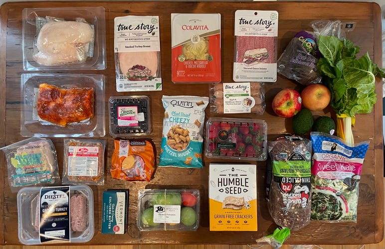 groceries displayed on table