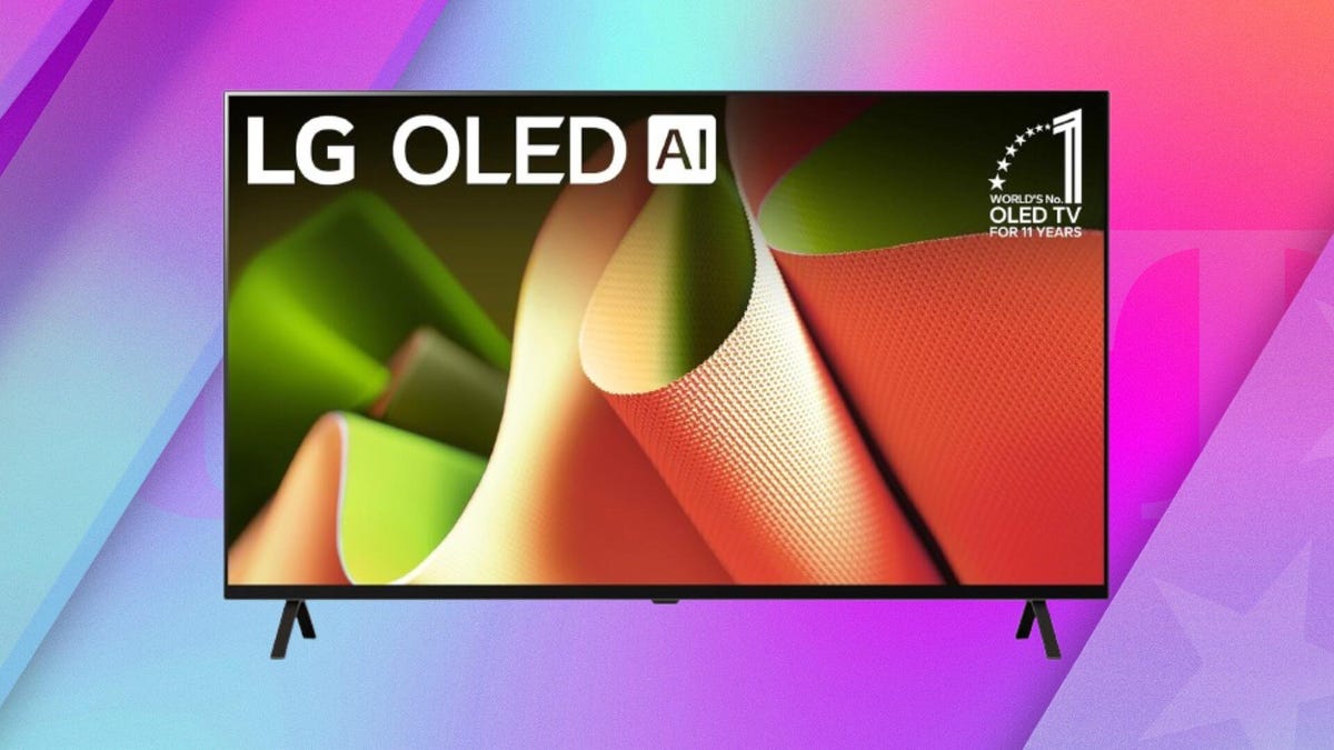 LG 65-Inch Class OLED B4 Series Smart TV on purple background
