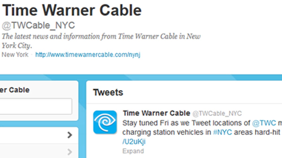 Time Warner vehicles are providing Wi-Fi hot spots and charging stations for New Yorkers.