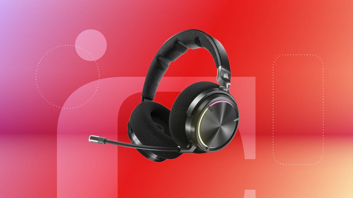 Shows the Corsair Virtuoso Max on a red background.