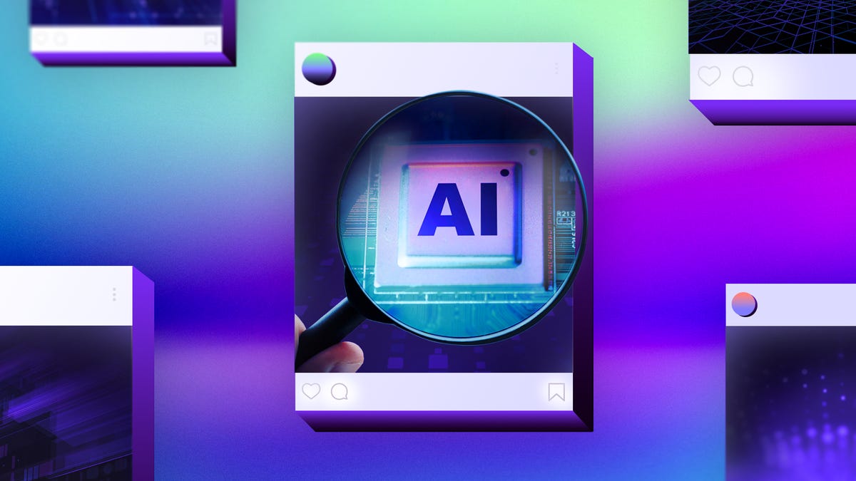 Social media post with AI highlighted by magnifying glass
