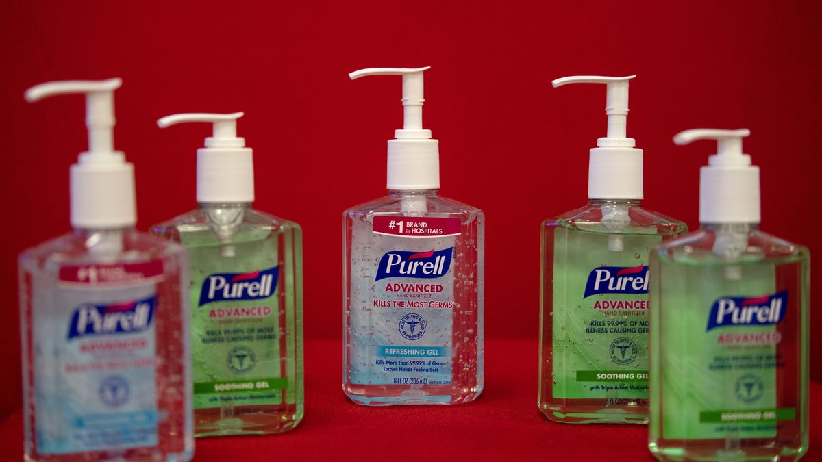Bottles of Purell hand sanitizer