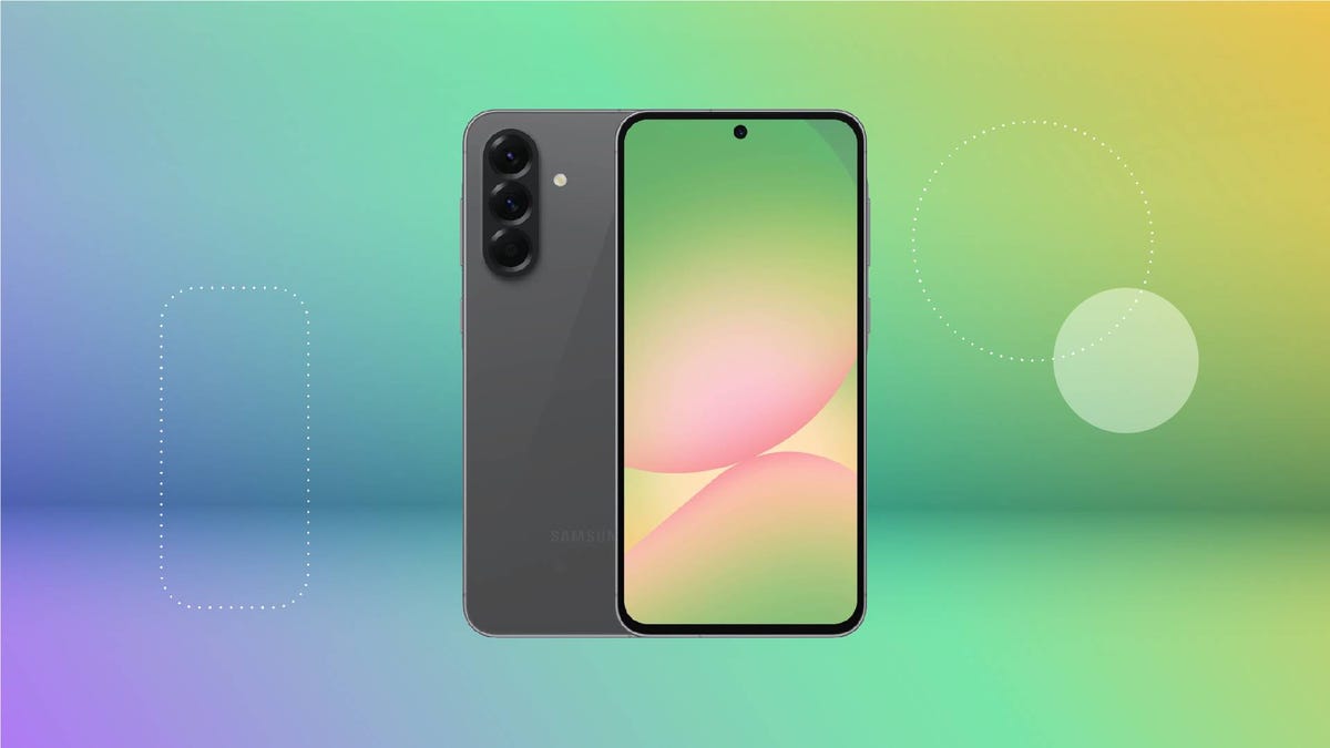 A gray phone against a green gradient CNET background.