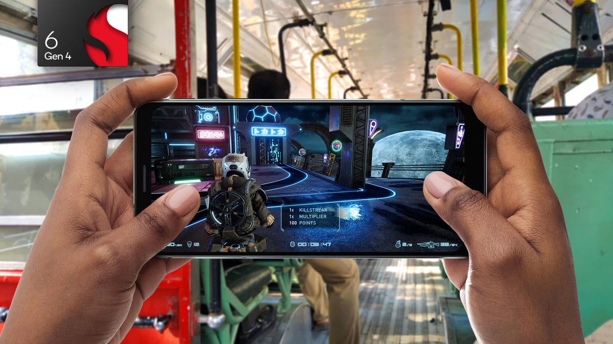 Press visual of gaming on a phone with the Snapdragon 6 Gen 4