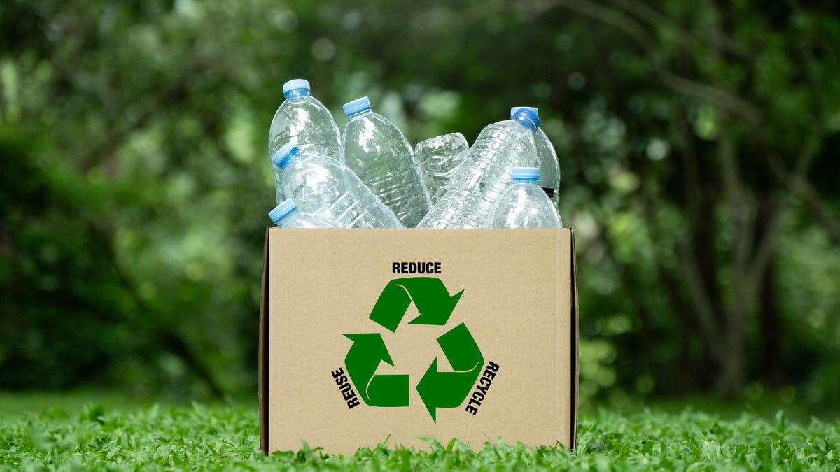 A photo of a recycling box filled with plastic bottles gettyimages-2160042079
