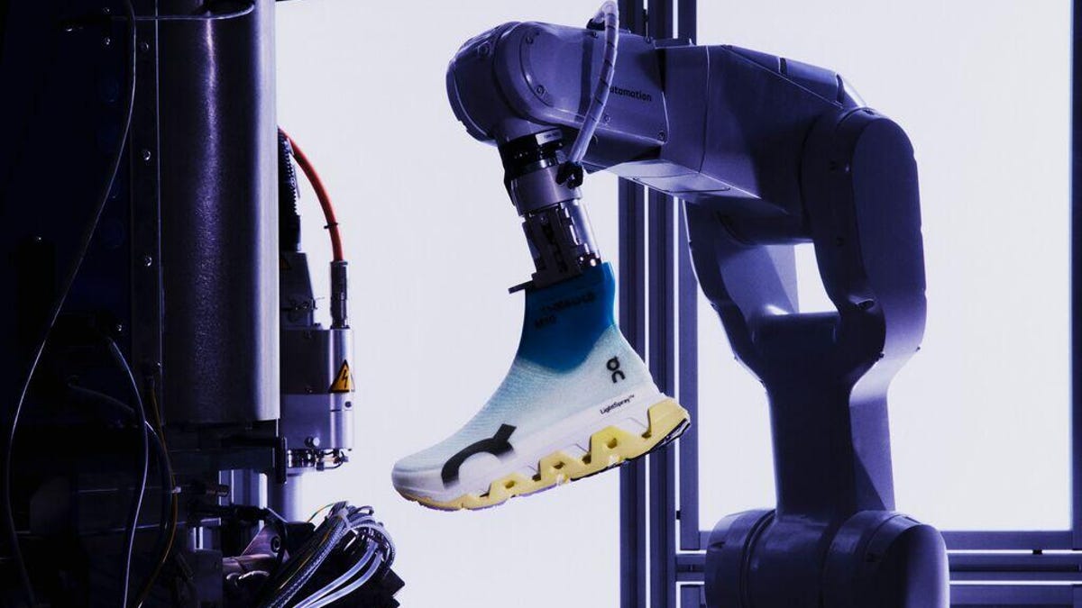 On robot designing upper of shoe at a robotic production facility
