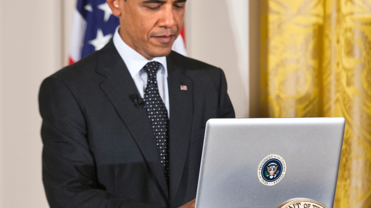 Presdient Obama Participants in a Twitter Town Hall at the White House in Washington