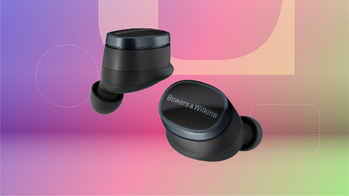 Bowers & Wilkins earbuds on a Black Friday background