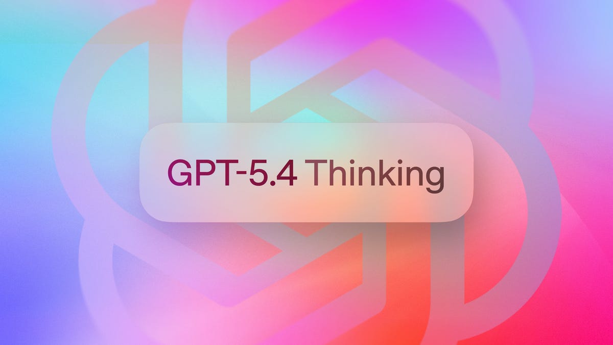 GPT 5.4 Thinking in front of OpenAI logo on rainbow background