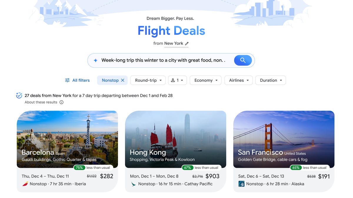 screenshot of Flight Deals webpage