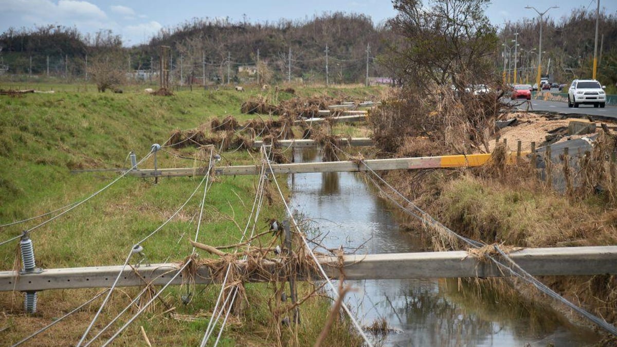 Downed power lines in Puerto Rico after Hurricane Maria