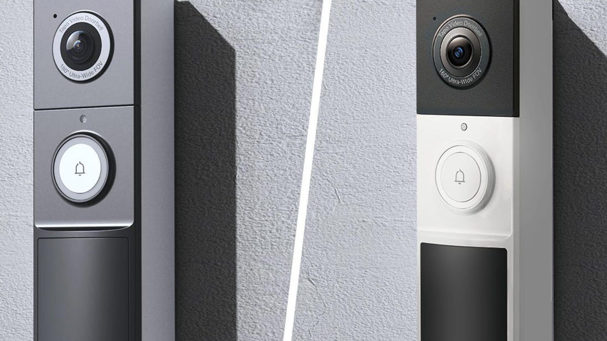 Two Tapo doorbells in different shades of gray.