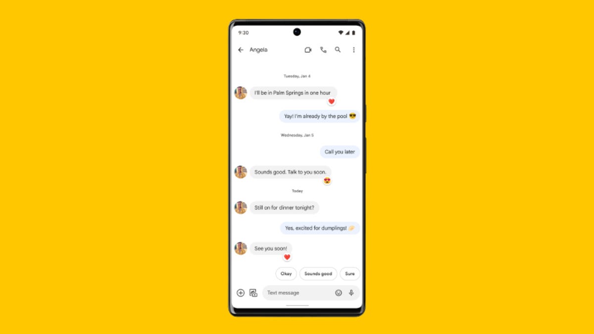 SMS and MMS reactions in Google Messages