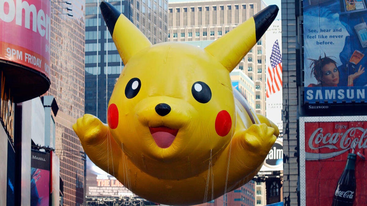 The Pikachu balloon floats down Broadway during the Macy's Thanksgiving Day Parade in 2001.