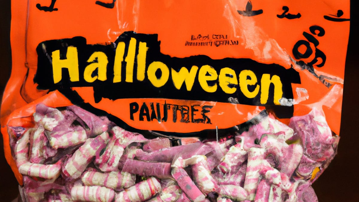 DALL-E-Halloween candy looking like a bunch of colorful worms