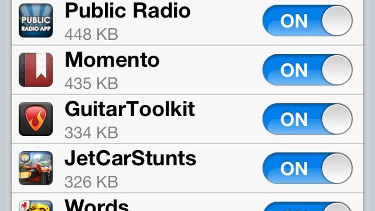 If you don't want to back up virtually every app installed on your iDevice, you'll have to disable each one--manually.