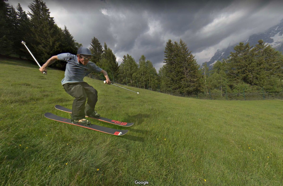 man skiing on grass