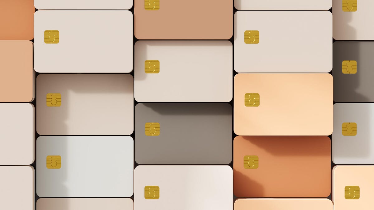 Gray and tan credit cards