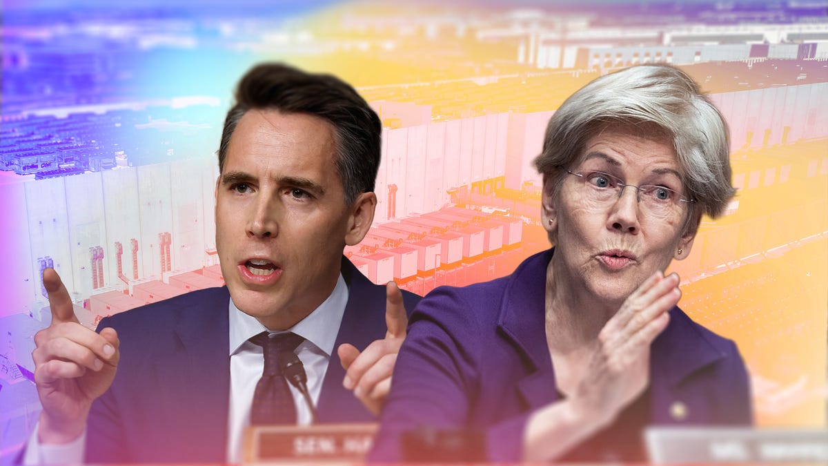 An image of Senators Josh Hawley and Elizabeth Warren