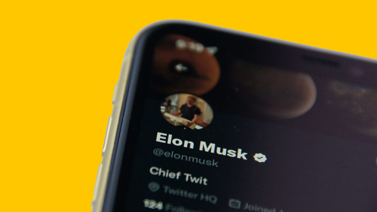 close-up of an iPhone with Elon Musk's Twitter account