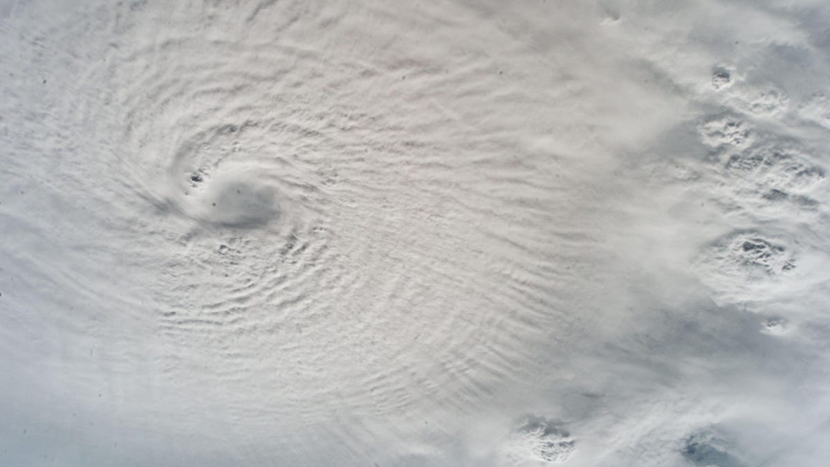 Thick rounded clouds of Hurricane Milton as seen from space.