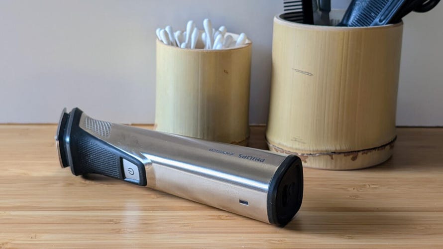 philips norelco multigroom series 7000 on bamboo desk