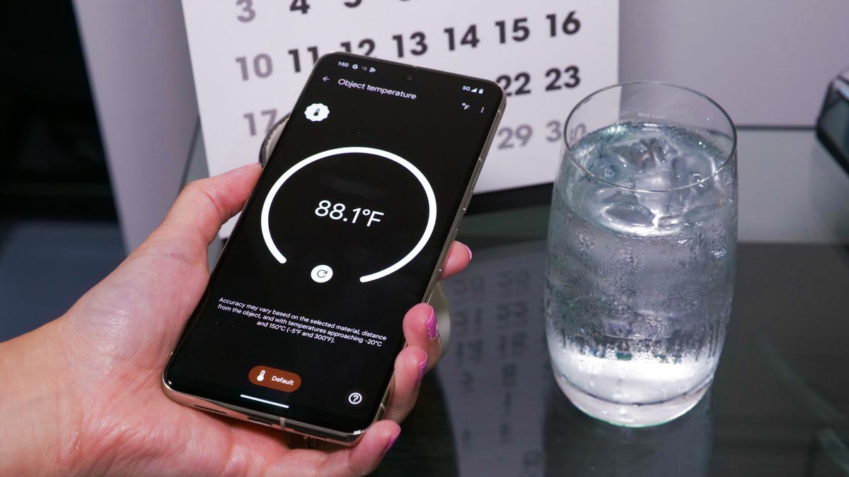 The Pixel 8 Pro showing temperature readings on screen