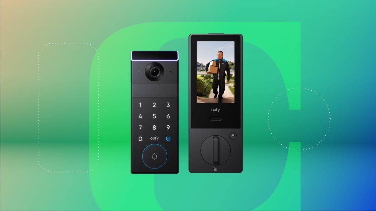 A black smart lock against a green gradient CNET background.