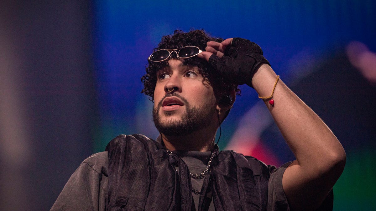 SAN DIEGO, CALIFORNIA - FEBRUARY 23: Musician Bad Bunny performs on stage at Pechanga Arena on February 23, 2022 in San Diego, California. (Photo by Daniel Knighton/Getty Images)