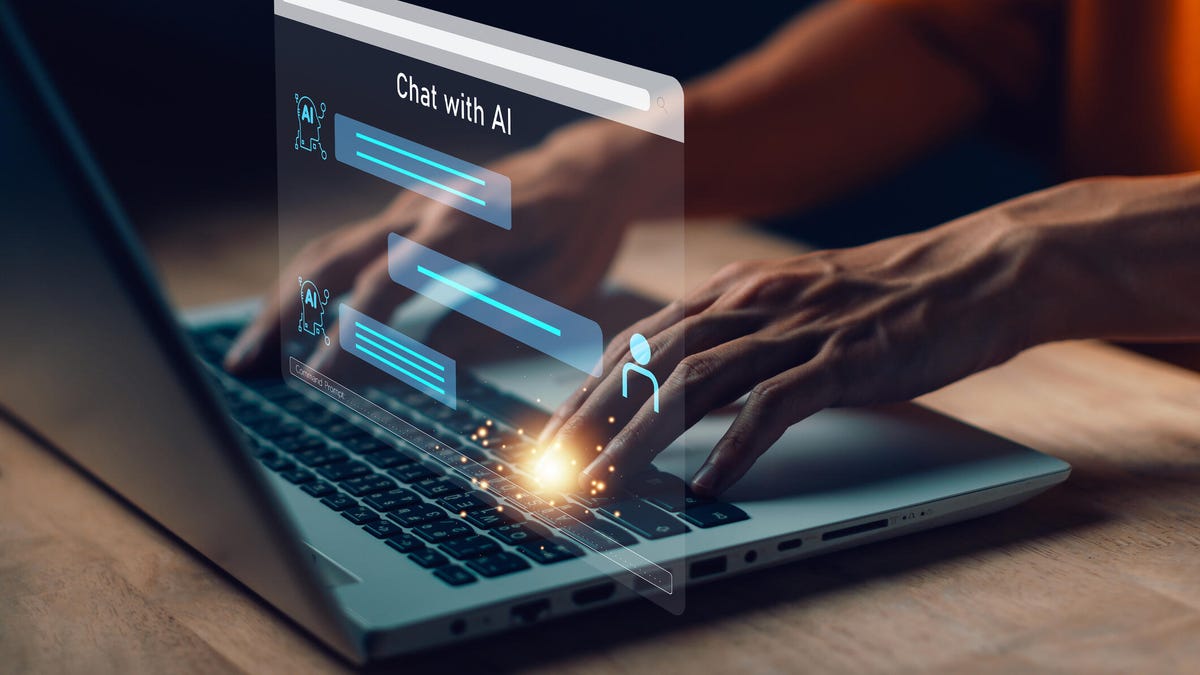 Person using computer with artificial intelligence with command prompt.