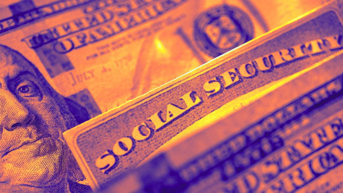 Social Security Card surrounded by dollar bills and coins