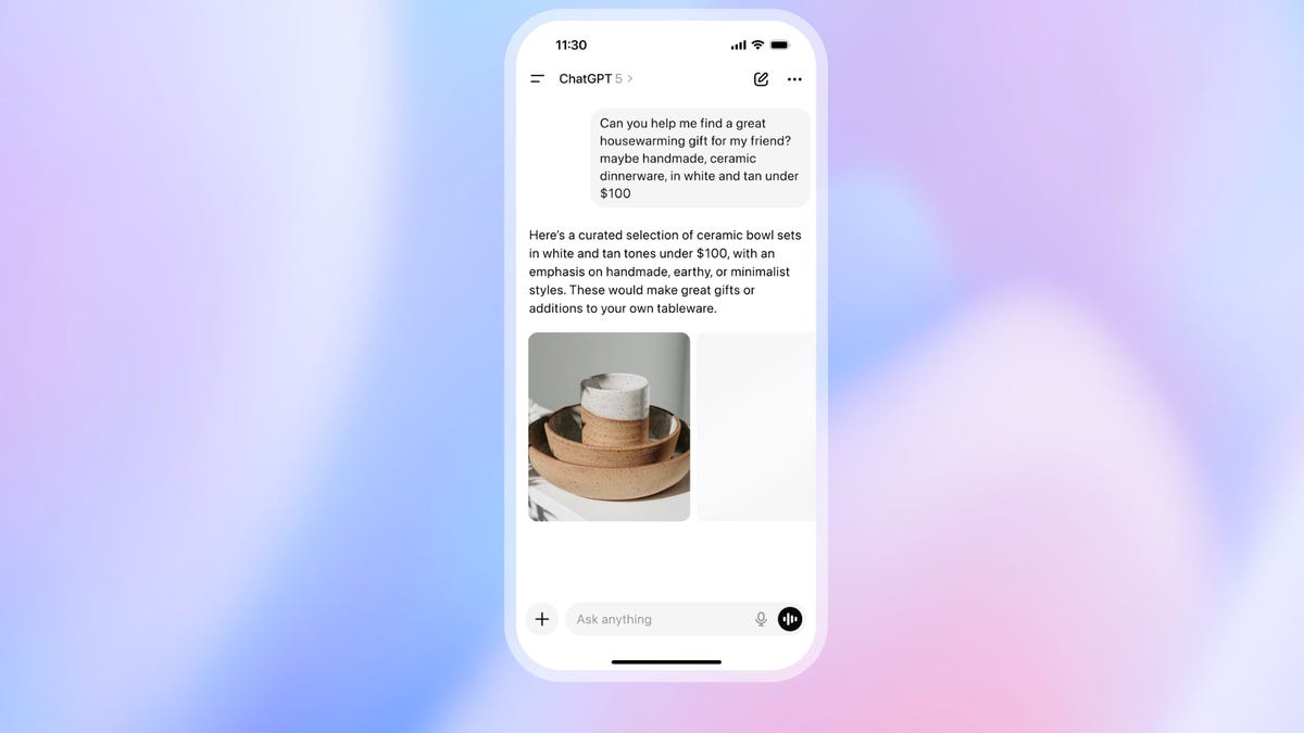 screenshot of OpenAI ChatGPT shoping feature