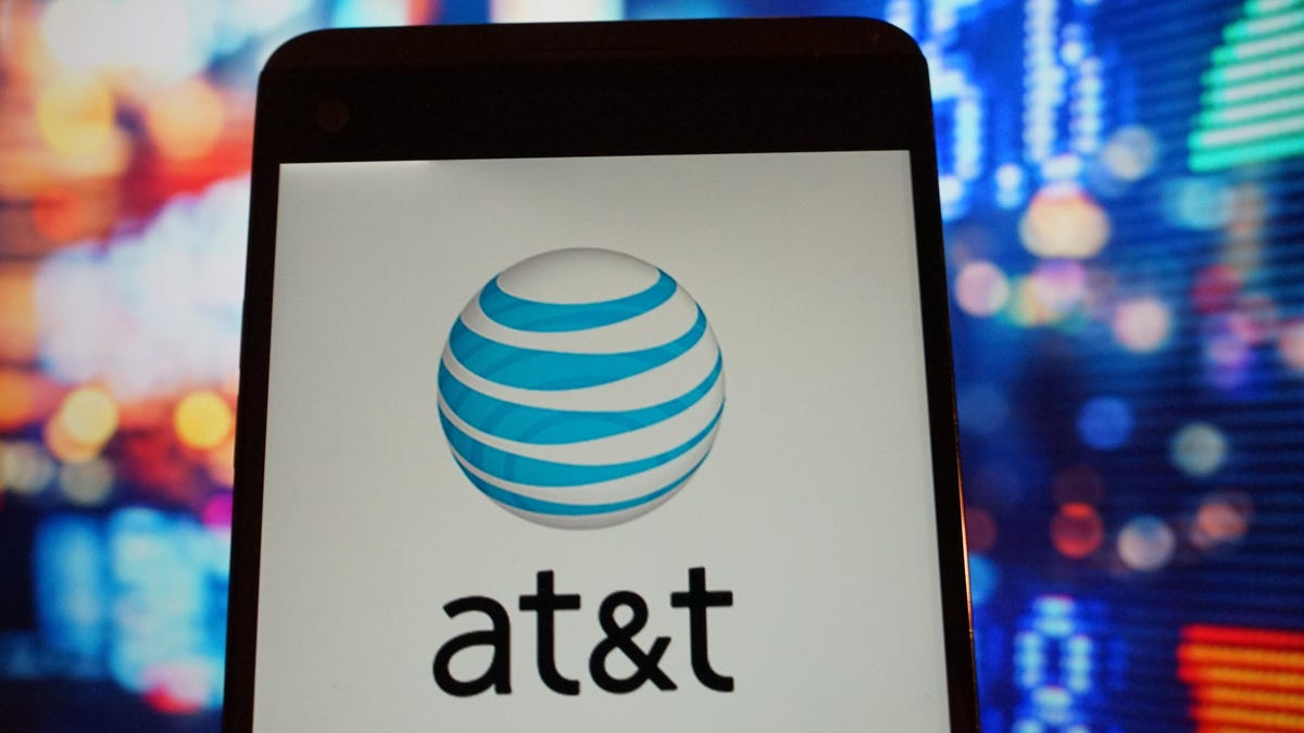 The logo of AT&T is seen in a smartphone