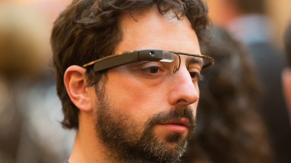 Google co-founder Sergey Brin sports augmented reality glasses at a charity event yesterday.