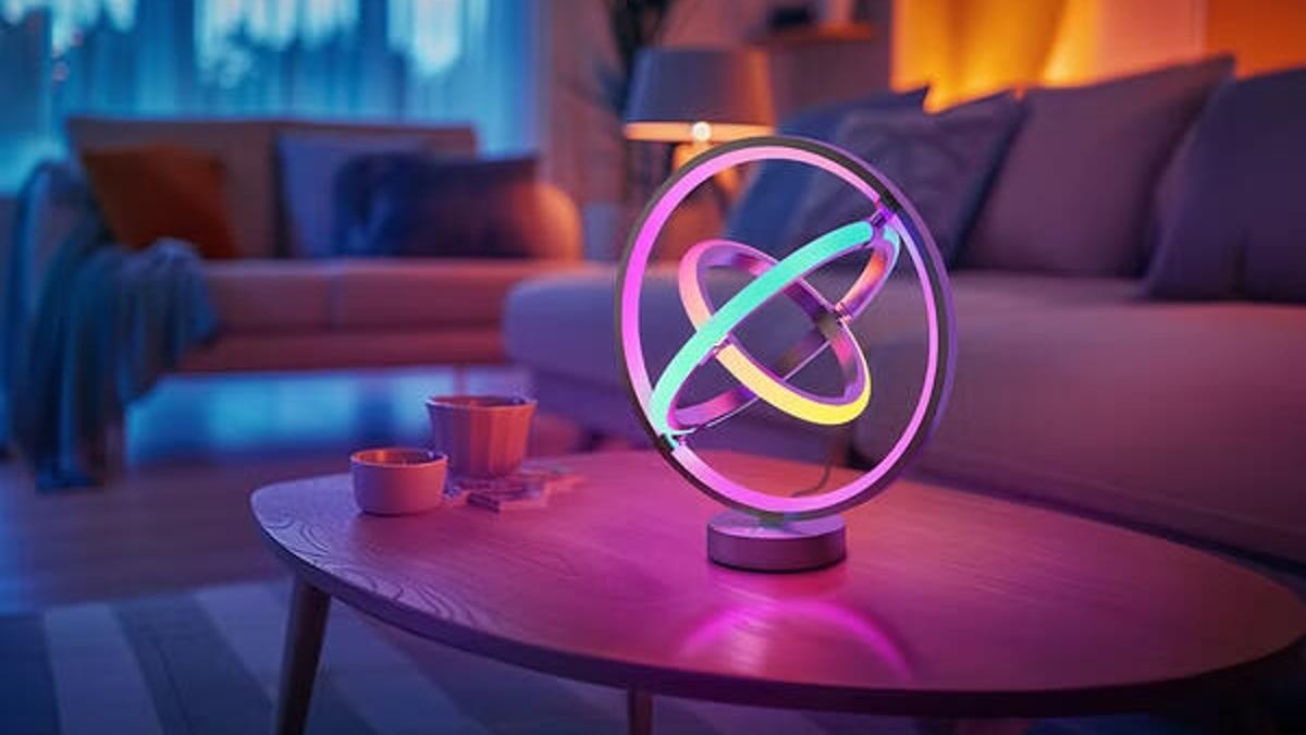 Lepro's table lamp showing soft colors on a living room table.