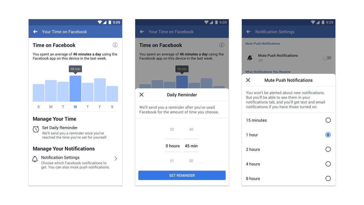 Screenshots of the Facebook app.