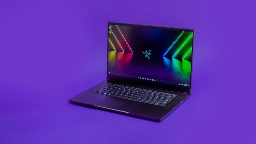 Razer Blade 15 open and angled to your left