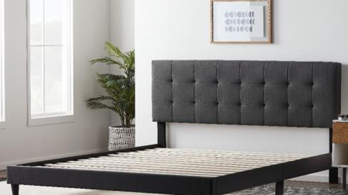 Lucid's platform bed frame and upholstered headboard.