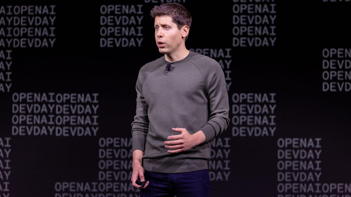 OpenAI CEO Sam Altman speaking at his company's DevDay event in November 2023